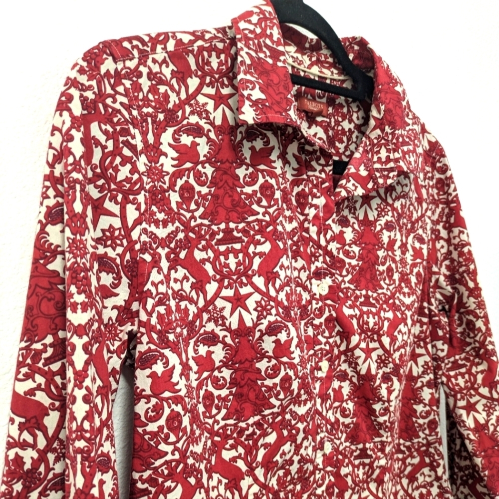 Talbots White And Red Christmas Tree Holiday Button Up Shirt sz 8 Reindeer Dove - Picture 6 of 10